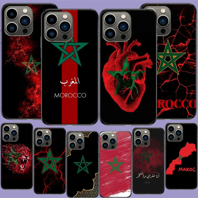 Morocco Flag Soccer Phone Case For Apple Iphone 16 13 Pro Max Coque 15 14 Plus Clear 12 Mini 11 Pro Cover Cute Fundas Silicone S