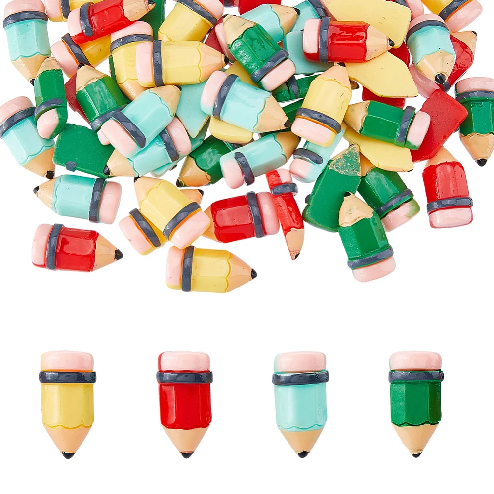 60Pcs Back to School Colorful Resin Cabochons Mini Teacher Resin Charm Resin Cute Crayon Cabochons Mini Pencil Teacher Slim