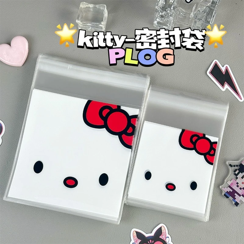 100 قطعة Sanrioed مرحبا كيتي مطبوعة زيبلوك حقيبة ستار بطاقة التعبئة الذاتي ختم حقيبة التخزين الكرتون المتاح الحلوى حقيبة قابلة للغلق