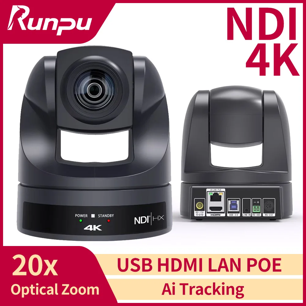 

Runpu 4K/30fps Conference Camera PTZ Video 20X Zoom Ai Tracking Ptz NDI Camera USB HDMI LAN POE For Educate Live Business Meetin