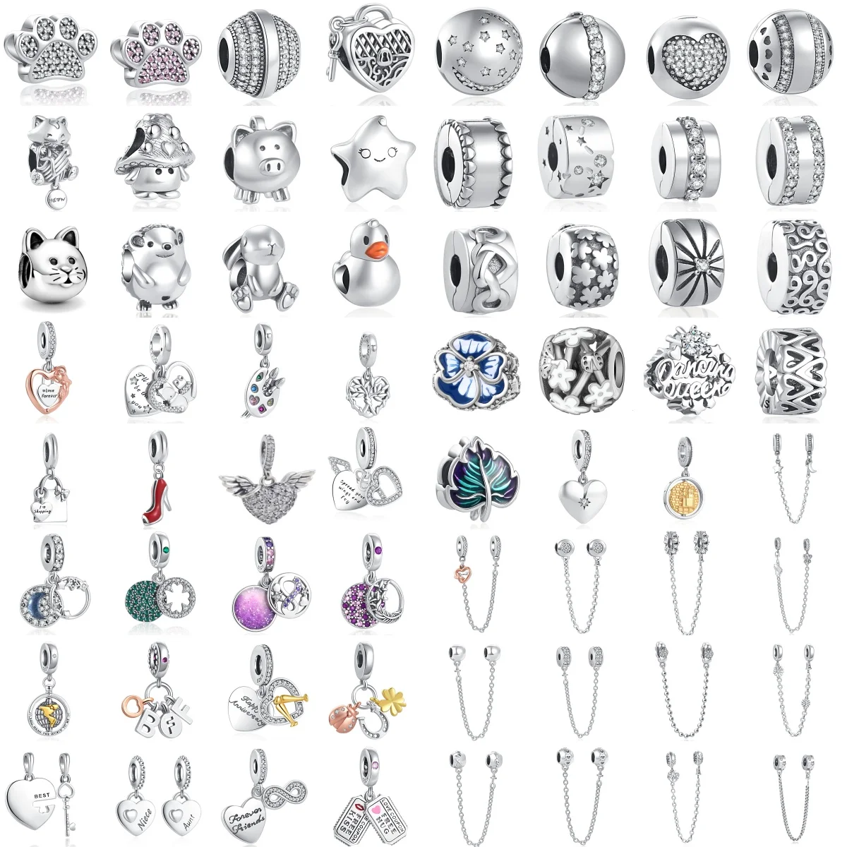 Europe's Selling 925 Silver, Duck, Pig, Hedgehog, Butterfly Safety Chain Pendant Fit Original Bracelets, DIY Exquisite Jewelry