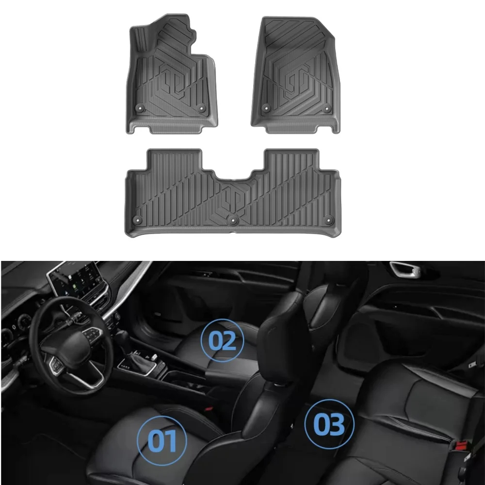 3-teiliges Set Fußmatten für Leapmotor C11 2024 2025 TPE 3D Autofußmatten Linkslenker Wasserdichtes Allwetter-Zubehör Schwarz – Detail 1