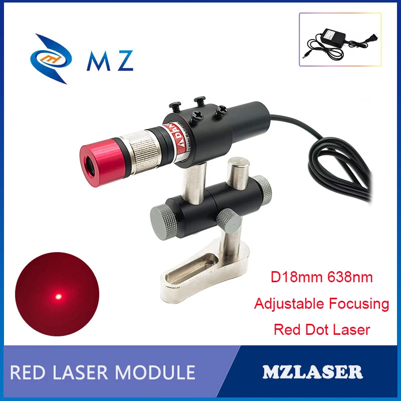 Red Dot Laser Diode Module Adjustable Focusing D18mm 638nm 5V 100mw 200mw Red Spot Laser With Bracket And Adapter