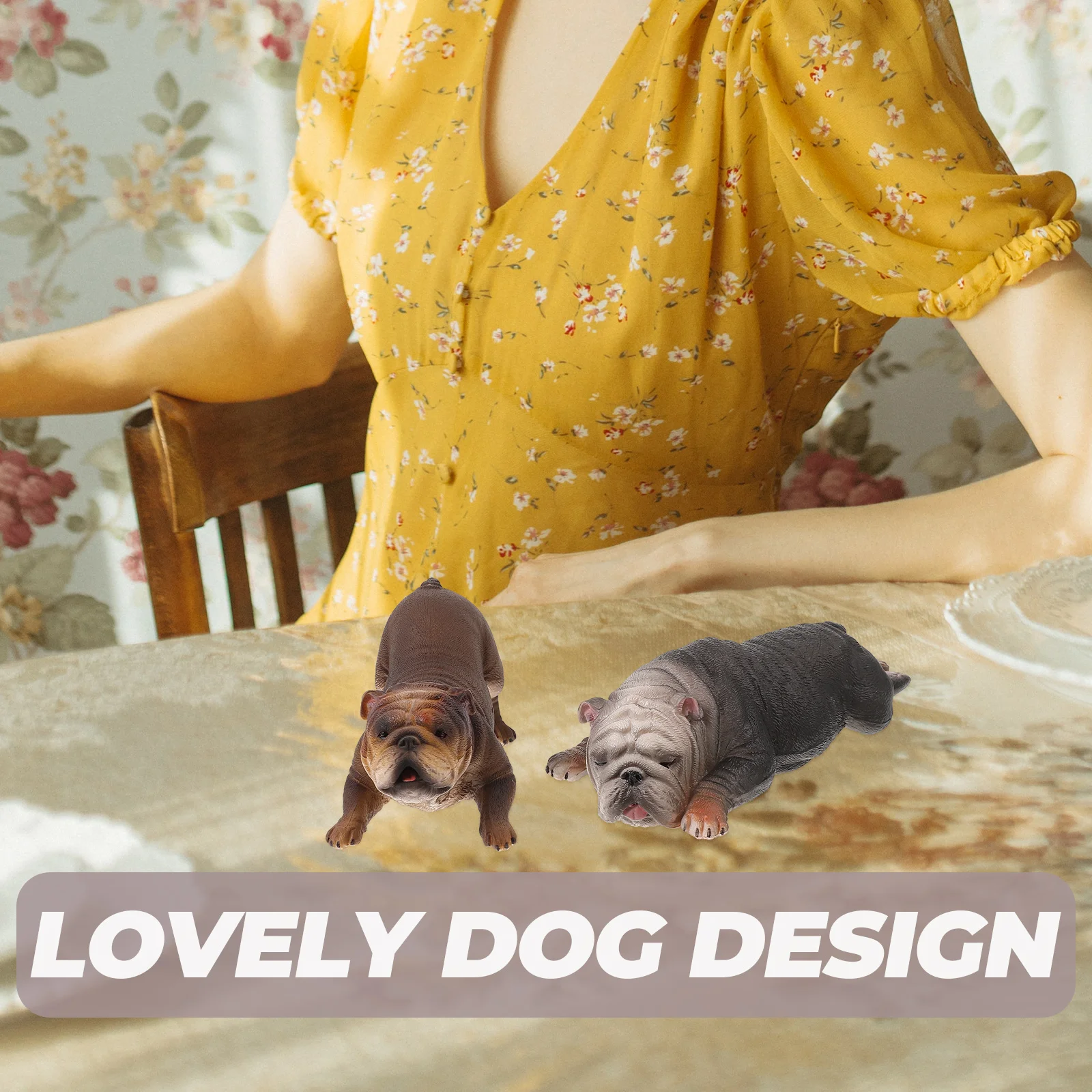 

2Pcs Simulation Bulldog Dog Statue Realistic Puppy Decor Tabletop Indoor Outdoor Ornament Simulation Dog Bulldog Figurine