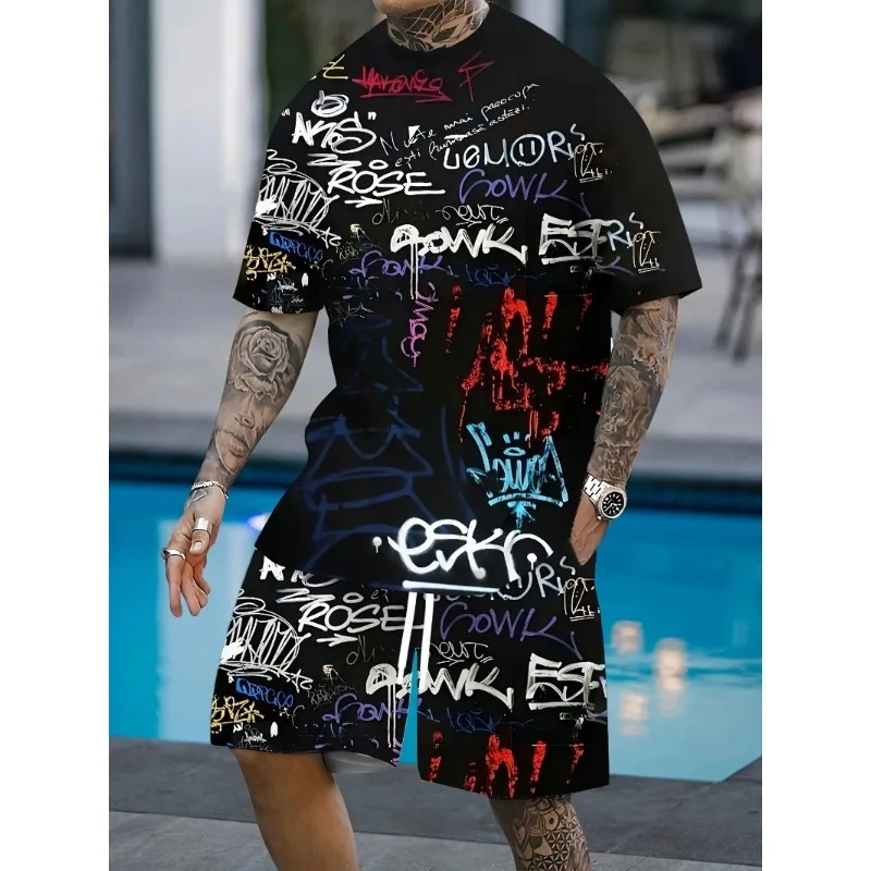 

Новый мужской комплект шорт с короткими рукавами и 3D-принтом на лето 2023 года, повседневный и спортивный стиль, подходящий для активного отдыха