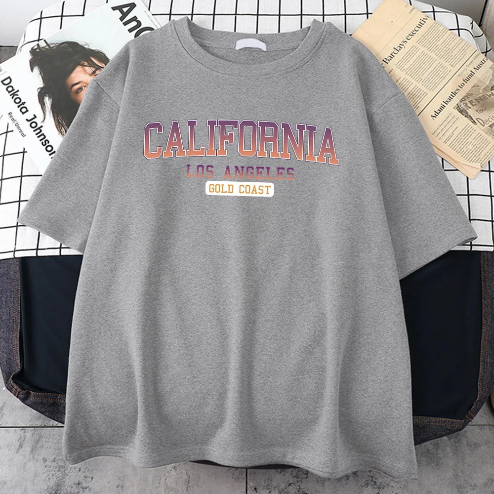 Los Angeles California Gold Coast Print Cotton Tshirt Harajuku Hipster Tshirts Summer Comfortableclothes Loose Street Man Tshirt