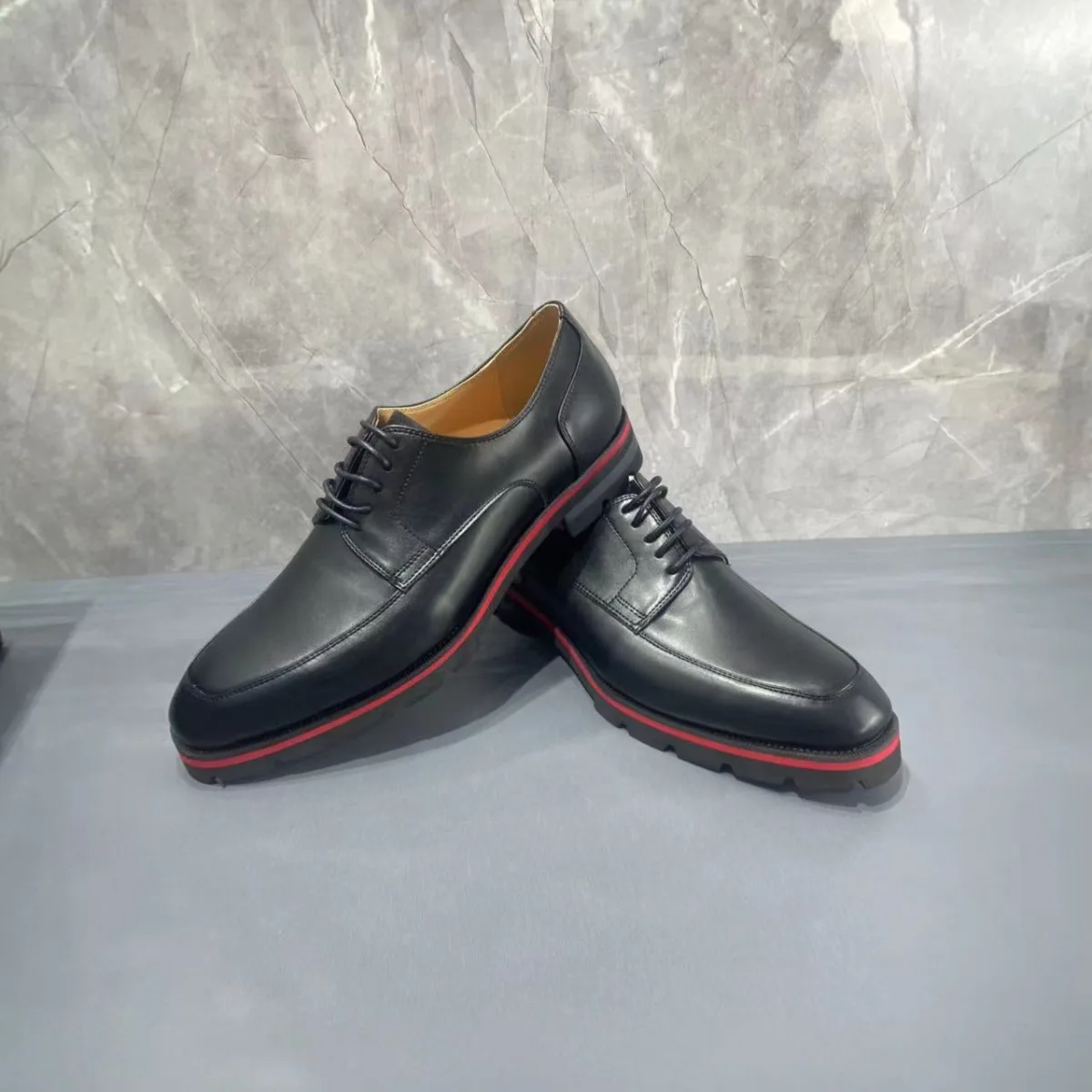 Lace-Up Business Men Shoes British Style Thick Heels Platform Rubber Sole Pumps Simple Red Soft Leather Comfortable Flats