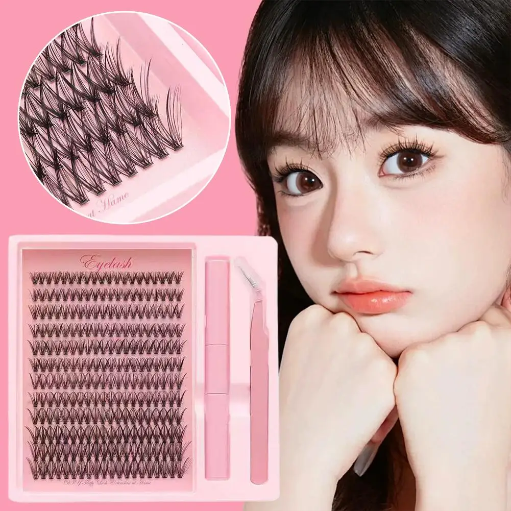 DIYクラスターラッシュキットフルセット 8-16mmミックス シールピンセット付き 自宅でできるまつげエクステ 個別まつげエクステ