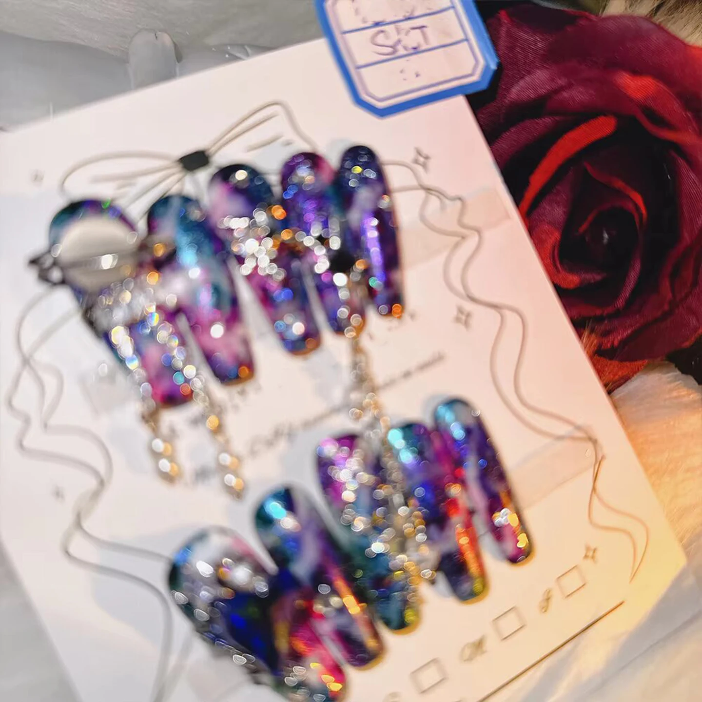 10P High Quality Handmade Press on Nails Cosmic Star Curse Constellation Sense Dark Explosion Flash Nail Art Real Shot Hot Girl