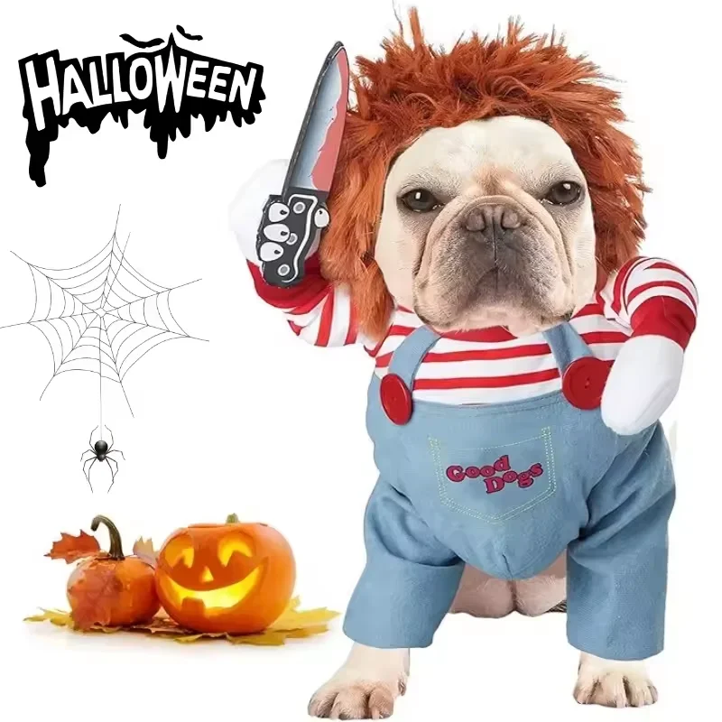 ملابس مضحكة للكلاب، أزياء الهالوين للكلاب الصغيرة والمتوسطة والكبيرة، سكين المهرجان يحمل الجرو، بدلة تنكرية، هدية للحفلات، ملابس الحيوانات الأليفة #5