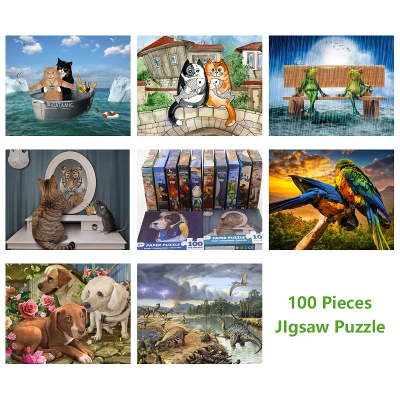 100 Pieces Jigsaw Puzzle Assembling Picture Cartoon Animals Decompression Puzzles Toy for Adult Children Kids Educational Gifts