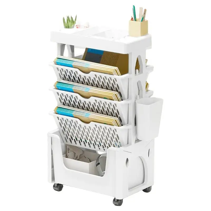 Trolley Organizer Mobile Bookshelf With Wheels Kitchen Furniture Cabinet Storage Rack multi-layer Bookshelf Vegetable Basket