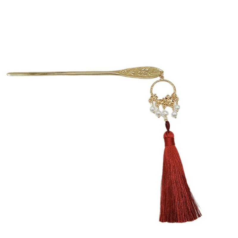 Fotografia 6: Grampo de Cabelo Lótus com Borla Estilo Antigo e Toque Sofisticado, Grampo de Cabelo Estilo Chinês Tradicional, Grampo de Cabelo Hanfu Retrô Simples