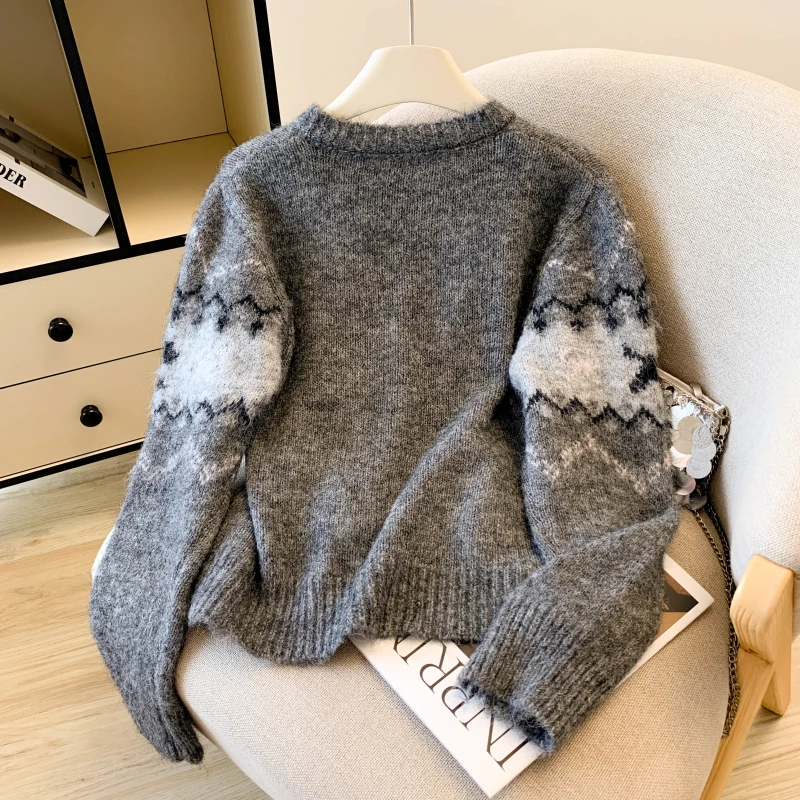 2025, Neu, Europäisch, Kleidung, Herbst, Winter, Pullover, Chic, Sexy, O-Ausschnitt, Cartoon, Hund, Druck, Damen, Langarm, Strick, Strickjacke, Tops, 59046