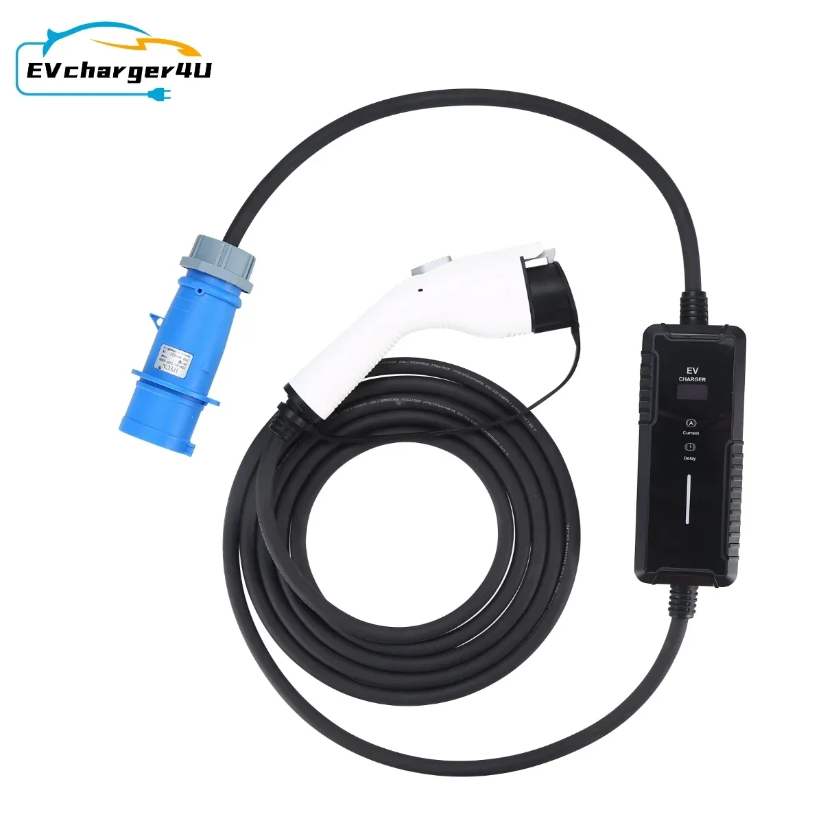 EVcharger4U Type1 Caricatore EV portatile CEE 7KW EVSE Scatola di ricarica 6A/8A/10A/13A/16A/20A/24A/32A regolabile per auto EV US/KR/JP