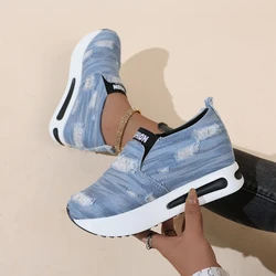 Sneakers Women's Vulcanized Shoes 2023 Trend Platfrom Wedges Running Casual Denim Comfortable Fashion Girls Beggar's Clothing