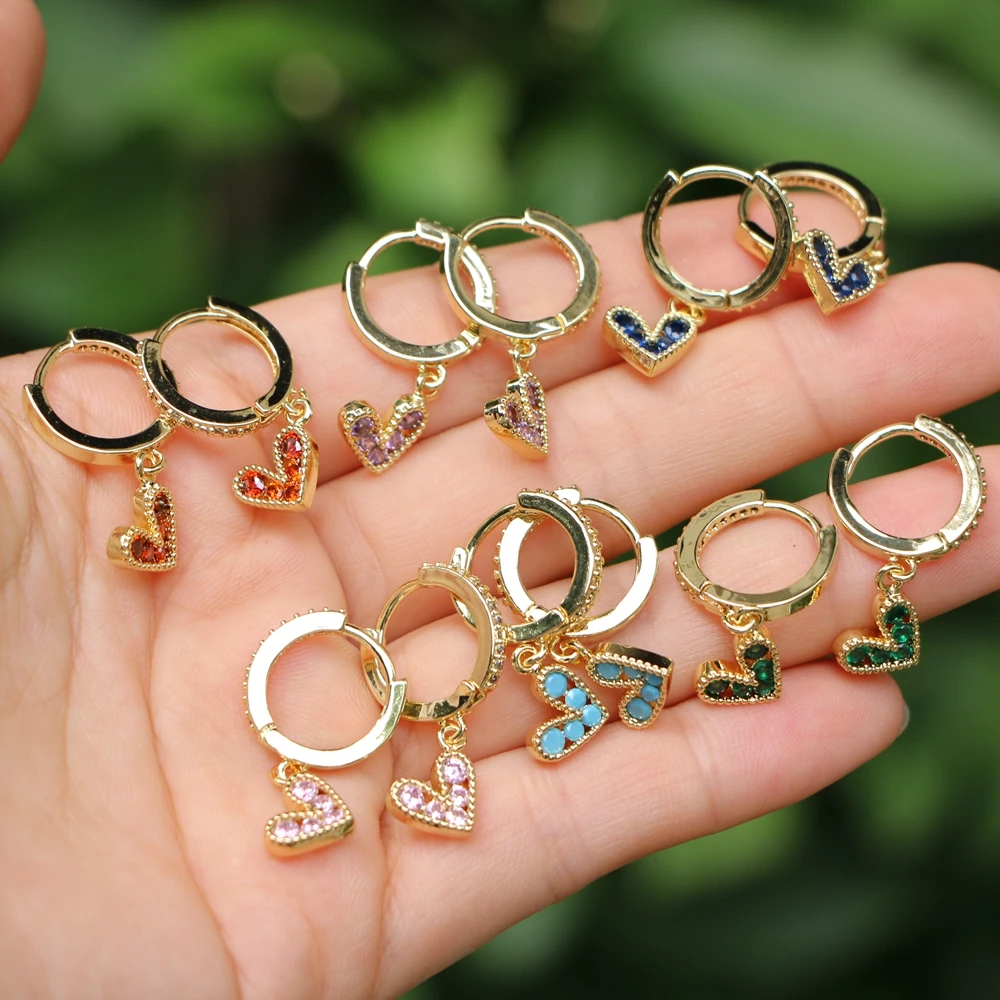 

5 пар, модные серьги-подвески в форме сердца с цирконием, серьги-обнимашки из золота и металла, красочные обручи с пряжкой в форме сердца в форме сердца, женские украшения