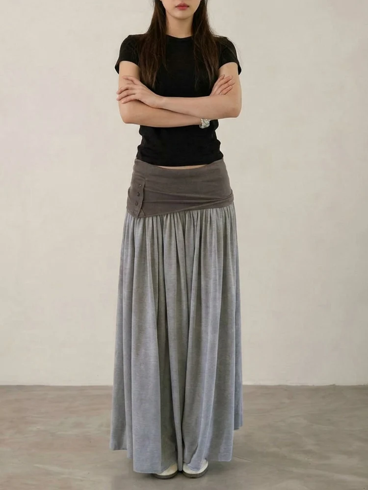 Mid-Length Simple Design Thread  Women's Skirt High Waist A-Line Polyester Skirt Non-Sleeveless Fashionable Skirt