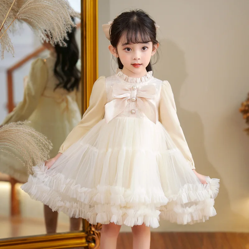 

Girls' Princess Dress Spring New Fashionable Girls' DresstutuCake Tulle Dress for Children Spring and Autumn Long Sleeve Puffy D