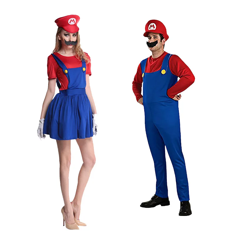 Costume de Super Luigi Cosplay pour Homme et Femme, Combinaison Adulte, Chapeau de Barbe, Ensemble d\'Halloween pour Enfant