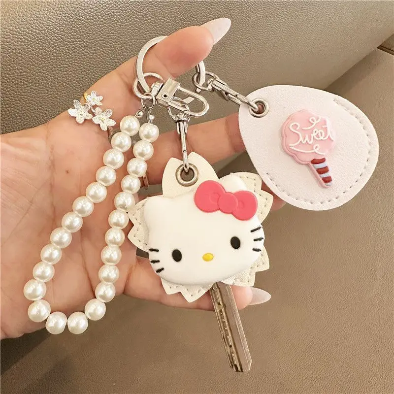 Sanrio Hello Kitty funda protectora para llave llavero tarjetero de acceso lindo Anime perla llavero colgante Kawaii chica regalo