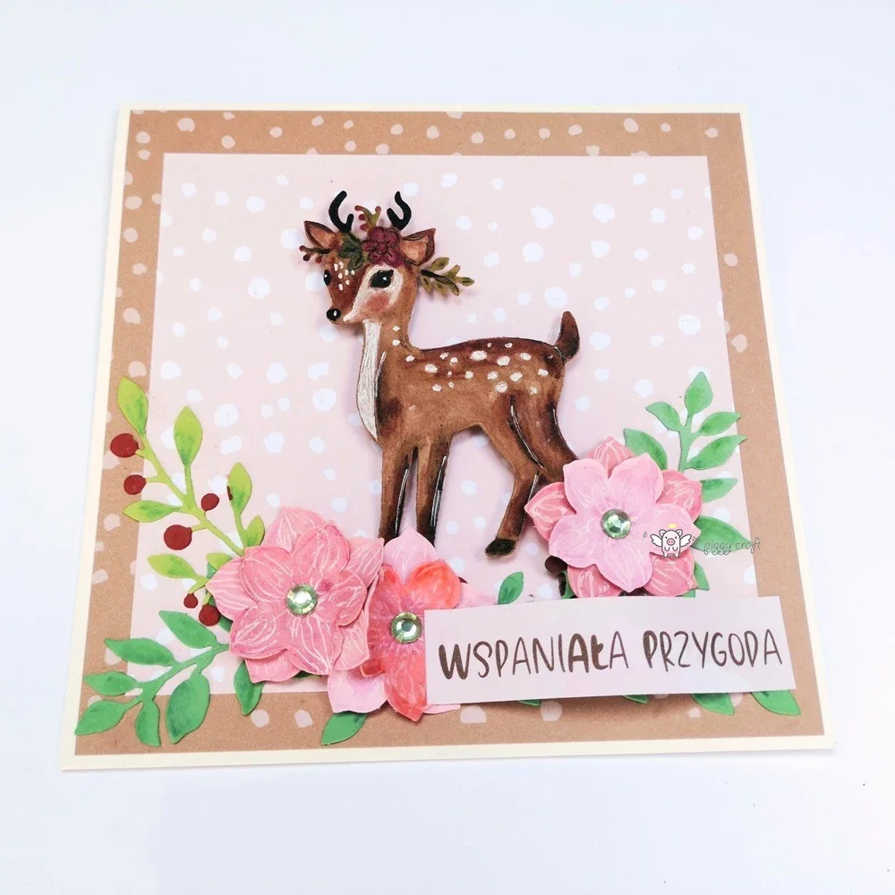 

Piggy Craft metal cutting dies cut die mold Deer flowers leaves Scrapbook paper craft knife mould blade punch stencils dies