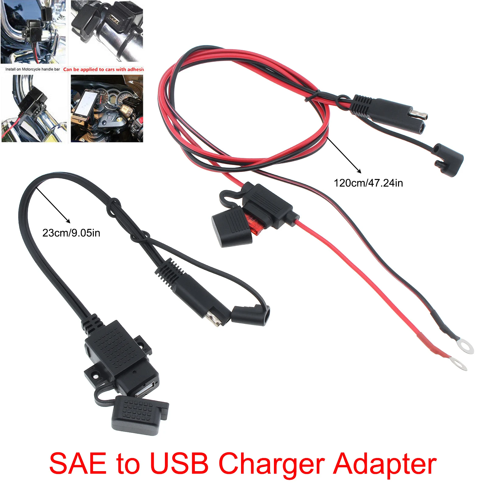 ICar 12V Waterproof Motorcycle SAE to USB Phone GPS MP4 Charger Cable Adapter Motorbike Inline Fuse Power Supply