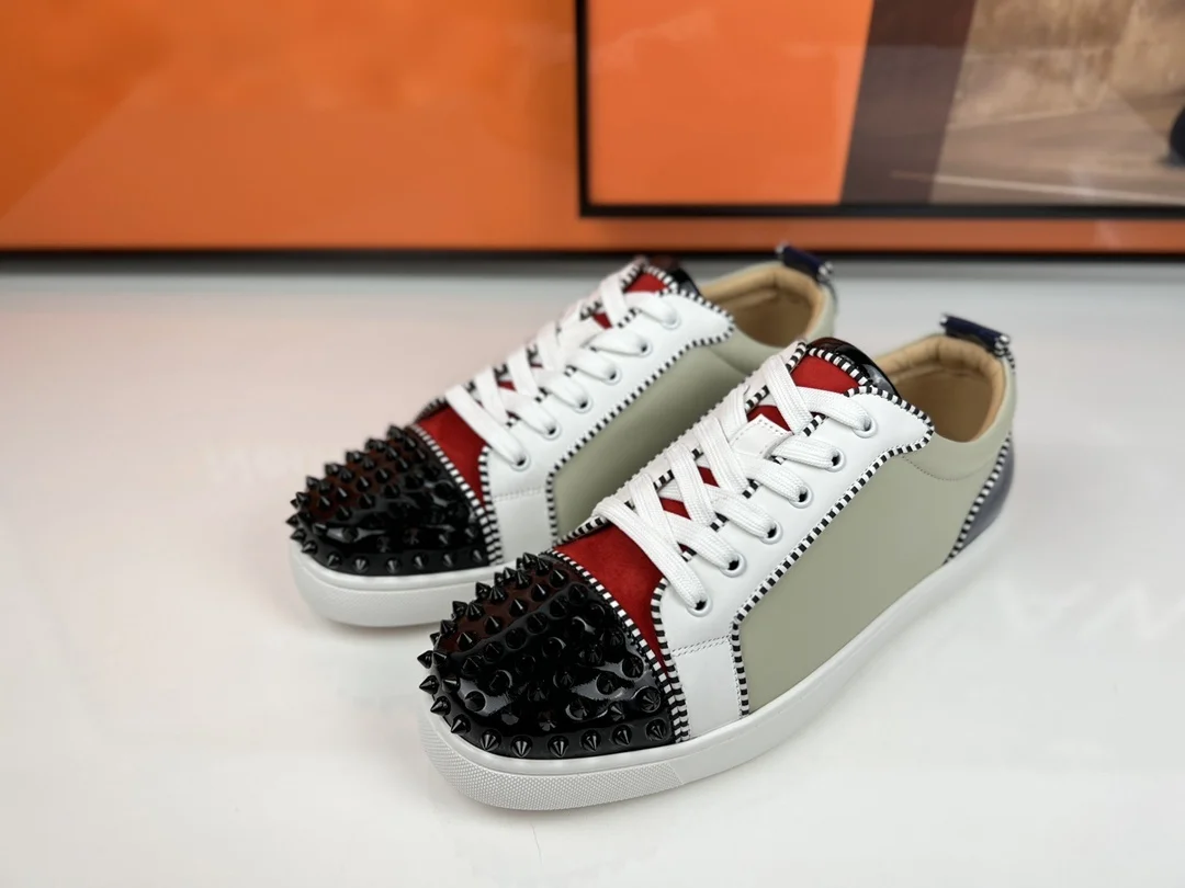 Luxury Men‘s Shoe Beige Black Leather Shoes Footwear Lace Up Red Bottom Shoes For Men shoes Fashion Daily Walking Casual Shoes