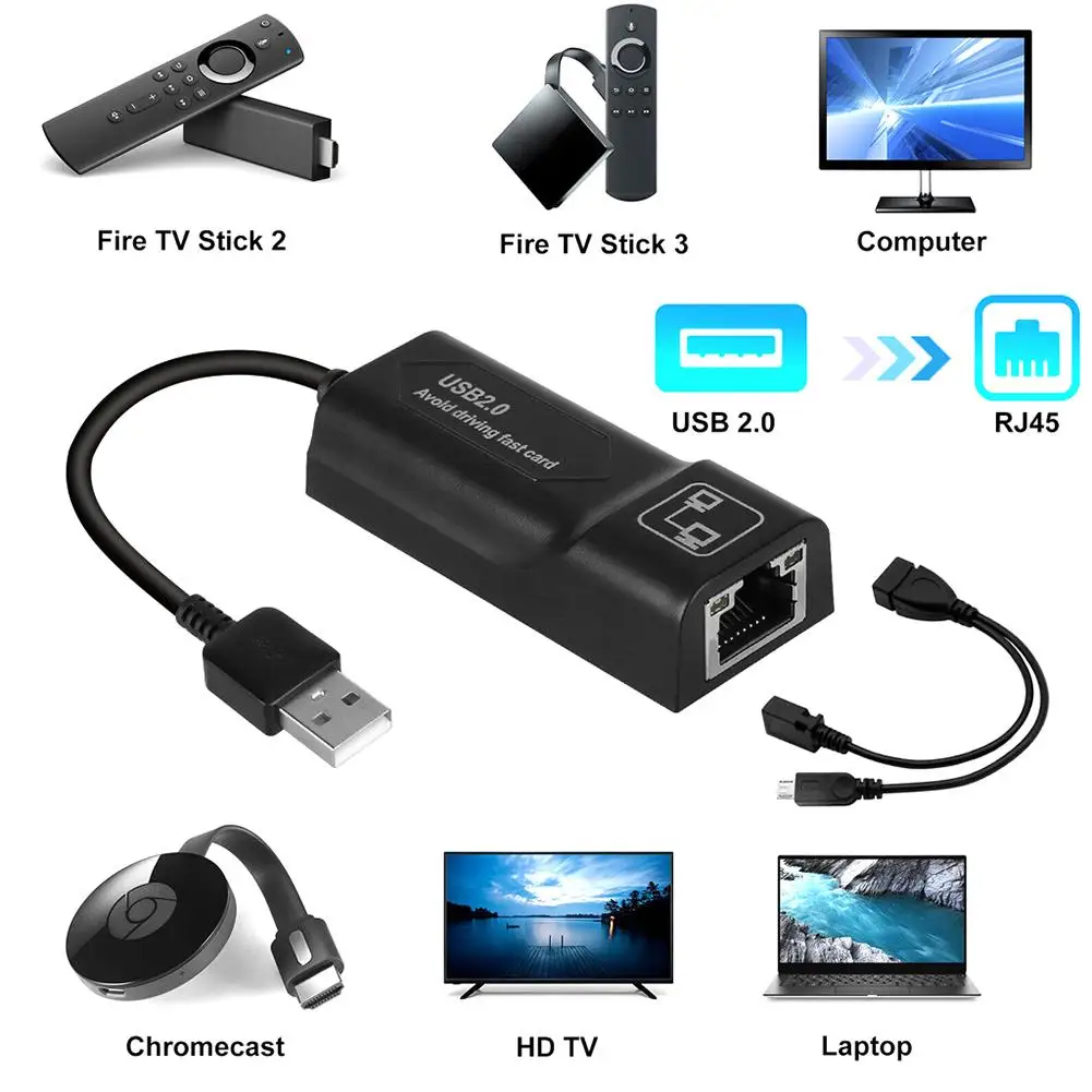1 Pcs Lan Adaptador Ethernet Auto-conectar Adaptador Usb Compatível Para Amazon Fogo Tv 3/Vara Gen 2 / 2 Stop Buffer Dropshippin