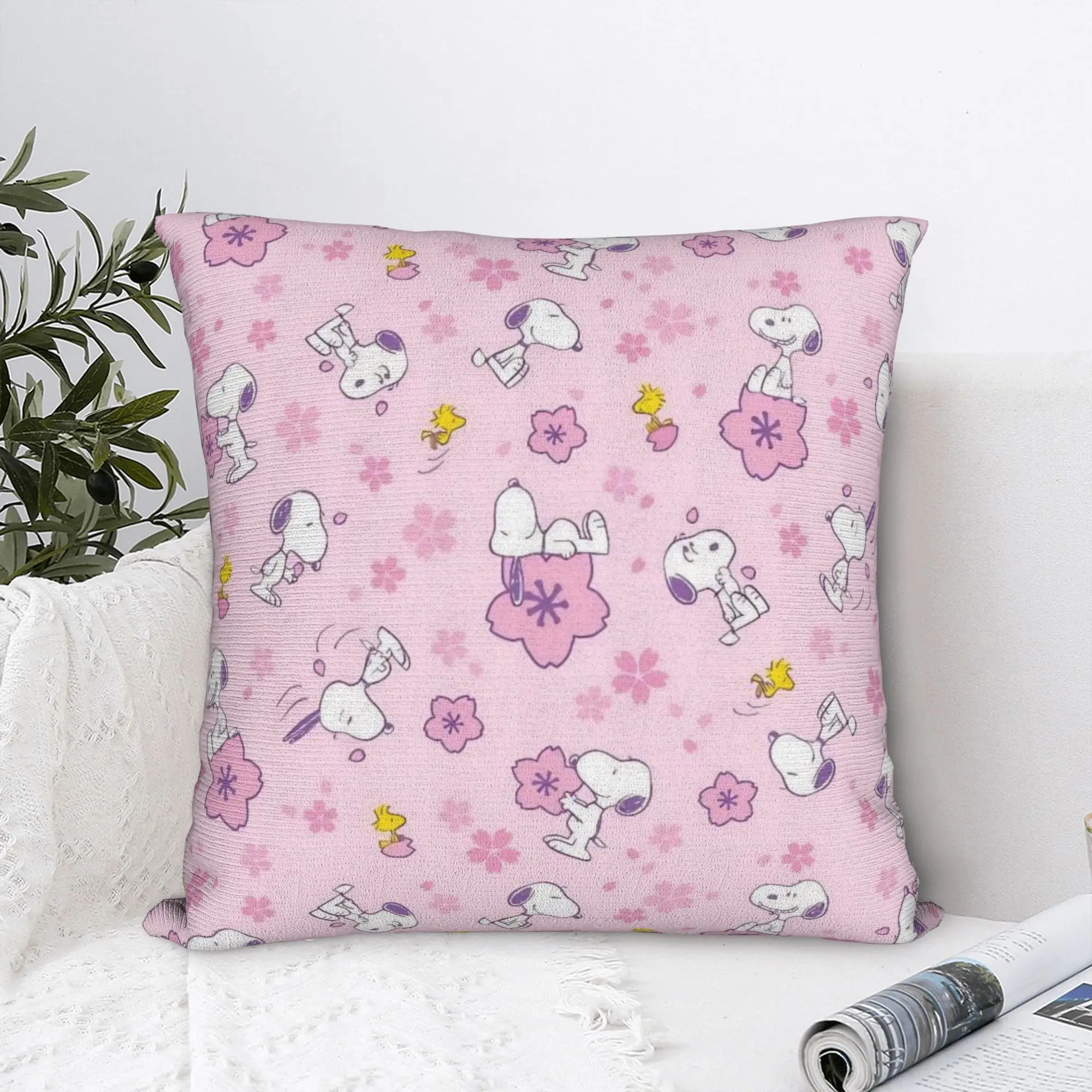 Cartoon Cute S-Snoopys Square Pillow Case Pink Cushion Cover Novelty Polyester Decorative Pillowcase for Home 45*45cm