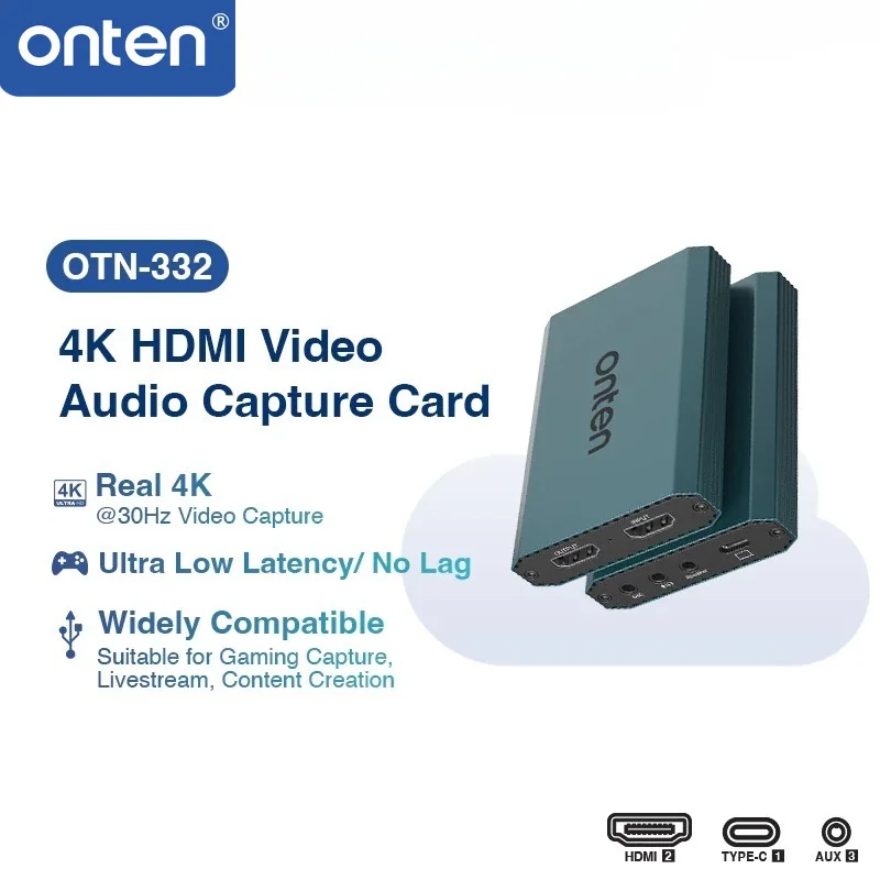 ONTEN 332 4K HDMI Video Capture Card 1080P60fps Ultra Low Latency Audio In Out Adapter for Game Console Camera Live Recording