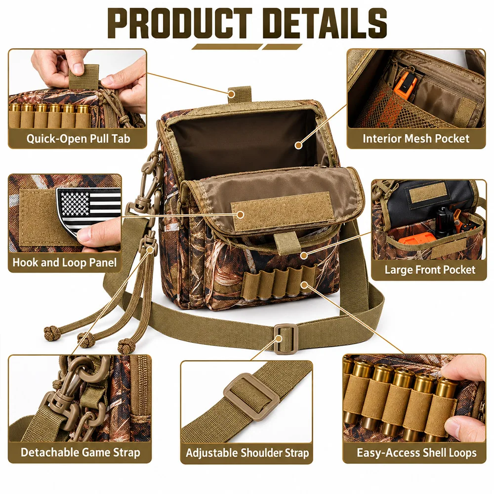 Tactical Hunting Shell Bag Large Capacity Camo Utility Ammo Pouch MOLLE Sling Storage Pack for Duck Hunting Shooting Airsoft