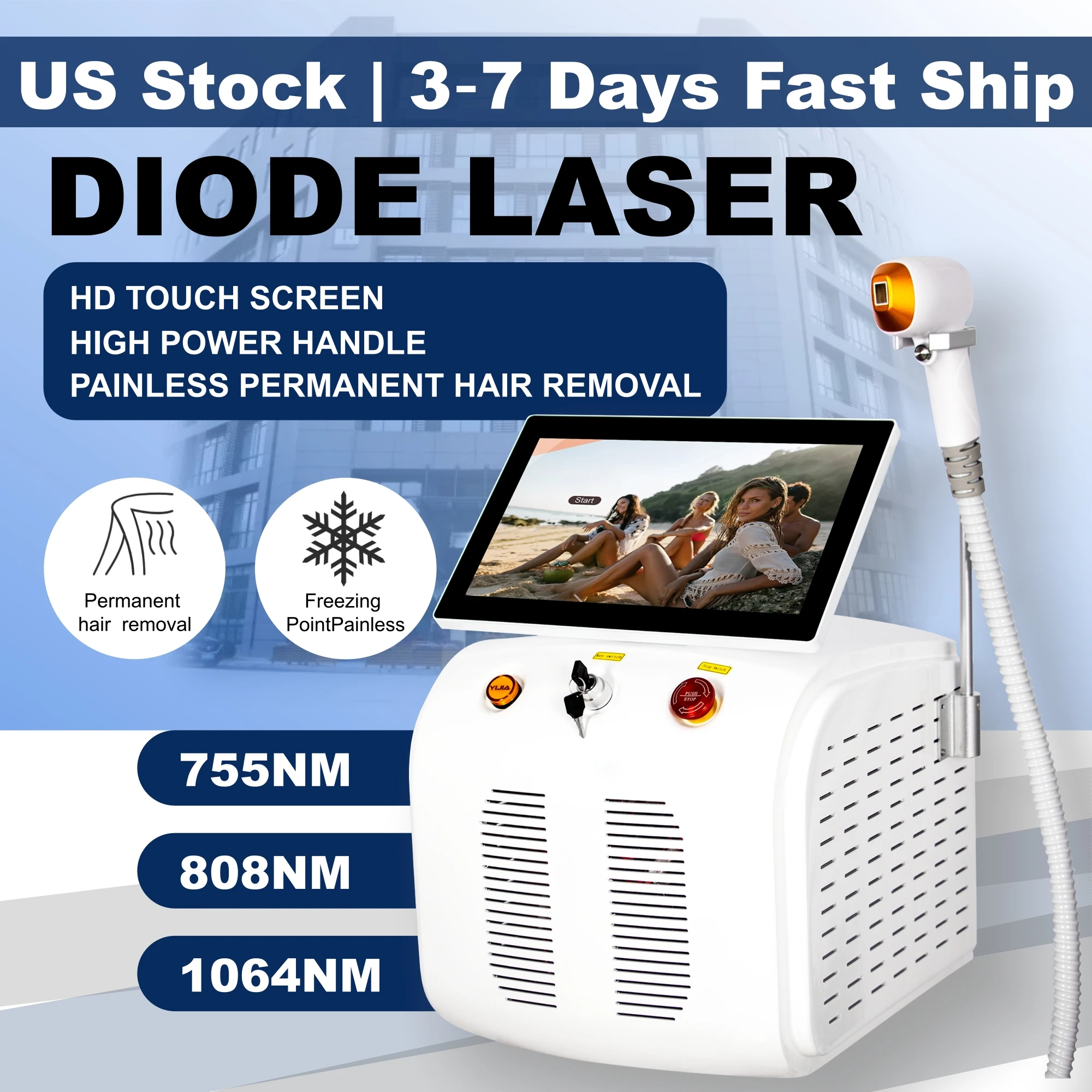 Professional Diode Lase Hair Removal Machine 755 808 1064nm Ice Platinum Cooling System Portable Full Body Salon Hair Remover