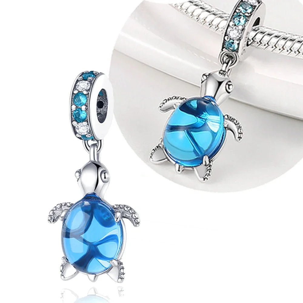 Colorido Zircon Sea Turtle Shape Charm Beads para Mulheres, Pingente Bead, se encaixa pulseira pandora, DIY Jewelry Gift, Prata 925