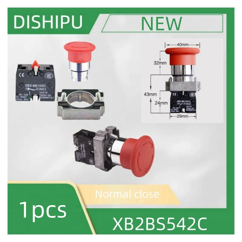 XB2BS542C emergency switch Red round small mushroom head switch button with a normal close