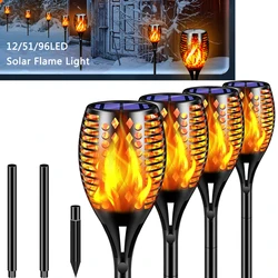 12/51/96LED Solar Flame Torch Light Flickering Light Waterproof Garden Decoration Outdoor Lawn Path Yard Patio Floor Lamp