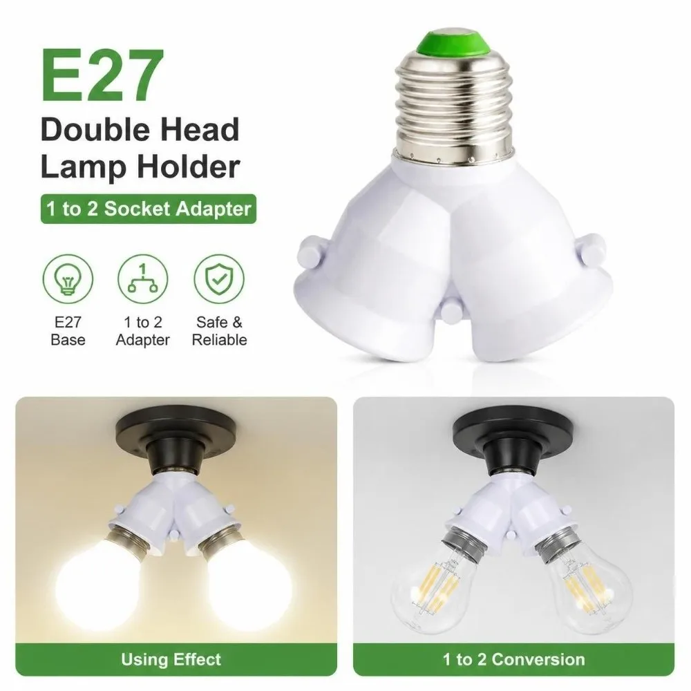 Dual Socket E27 Lamp Holder Converter E27 Screw Base Splitter Bulb Splitter Adapter 2 in 1 Lamp Base Converter Lamp Fixture
