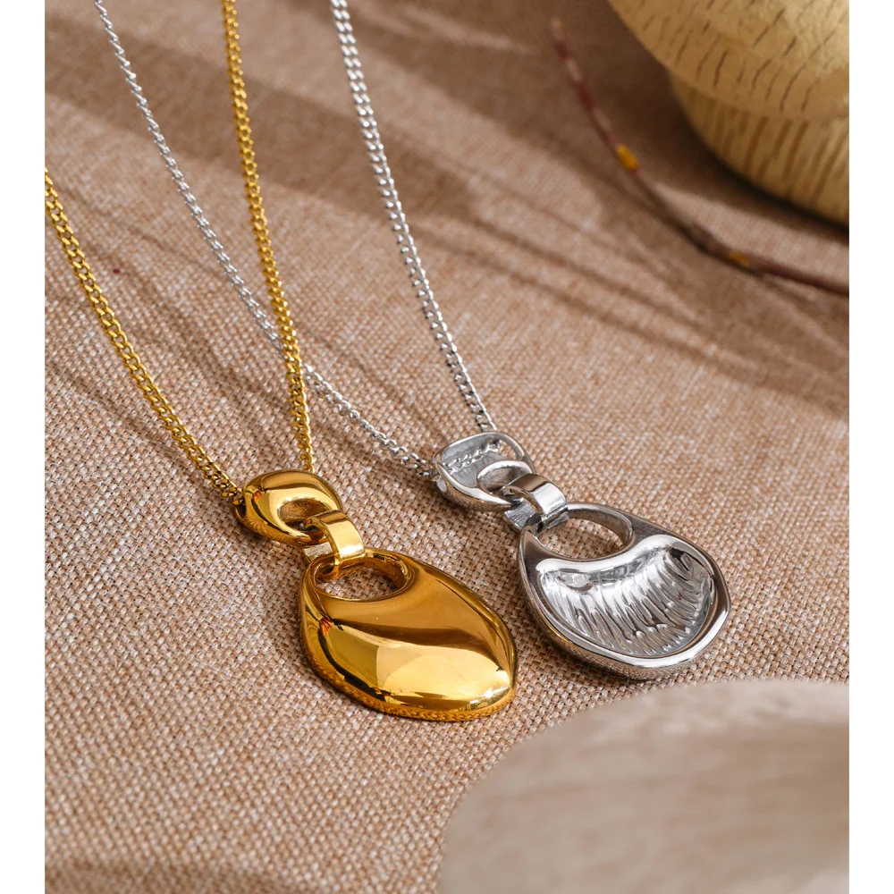 Yhpup 70+5cm Smooth Stainless Steel Geometric Pendant Statement Necklace Sweater T-shirt Chain Long Popular High Quality Jewelry