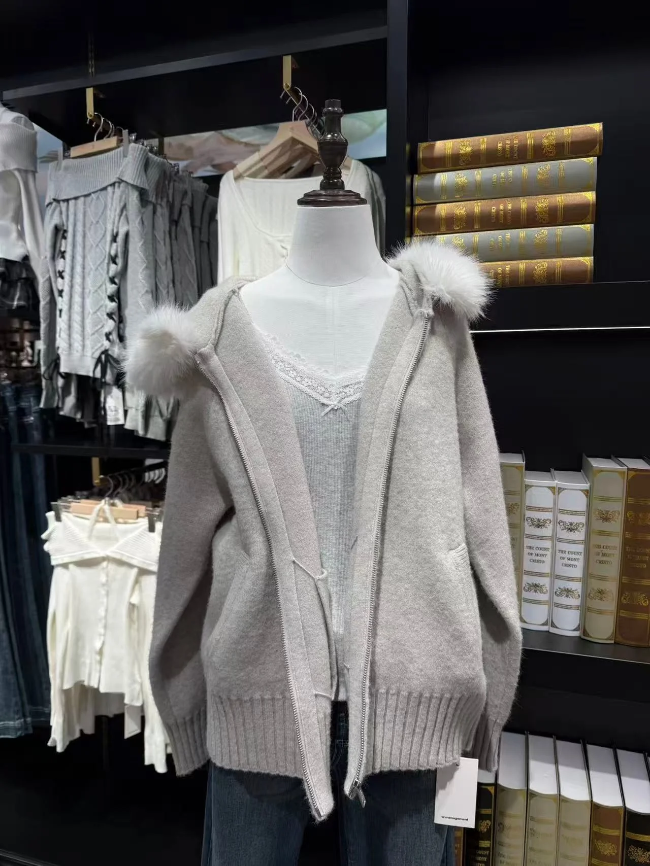 

Женский вязаный кардиган ay Brandy BM с меховым воротником, свободного кроя, с длинными рукавами, на молнии, осенне-зимний модный свитер-пальто