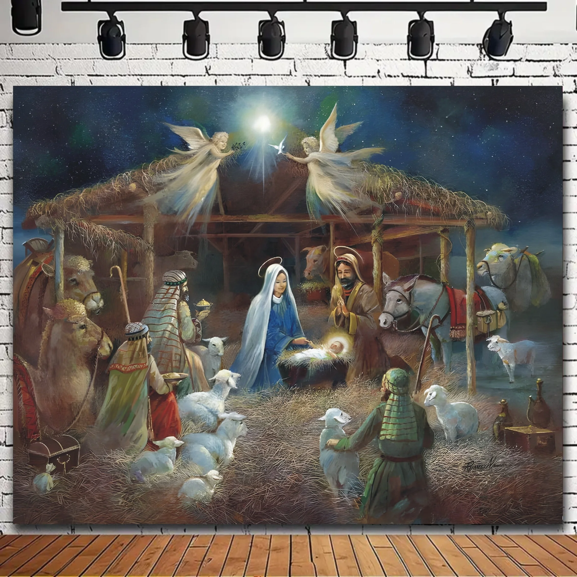 1 piece of Christmas Nativity scene background cloth - suitable for party decoration, studio portraits, and wall art