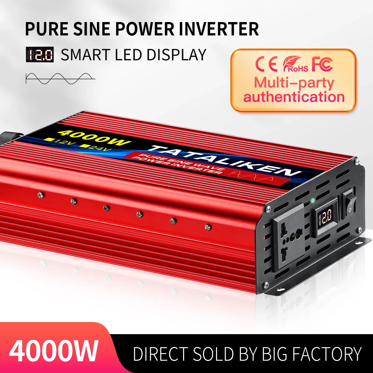 TATALIKEN Pure Sine Wave Inverter 12V/24V To AC  220V 50HZ 4500/3500/2500/1600W Voltage Transformer Power Converter