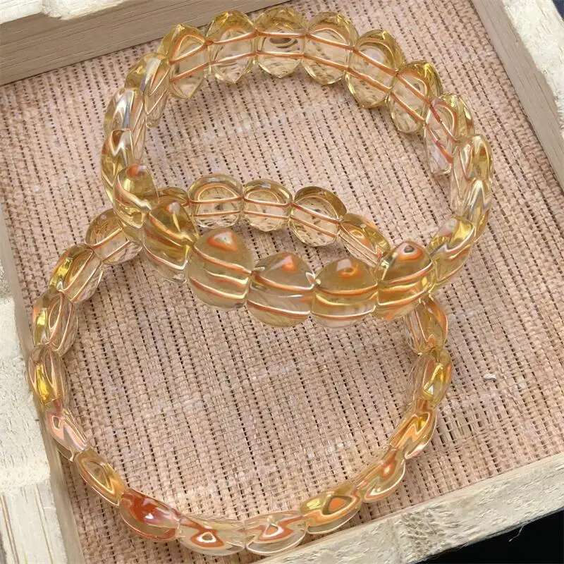 Natural Citrine Bangle Women Charm Simple Circle Strand Bangles Yoga Energy Wrist Jewelry Gift 1PCS 17X9MM