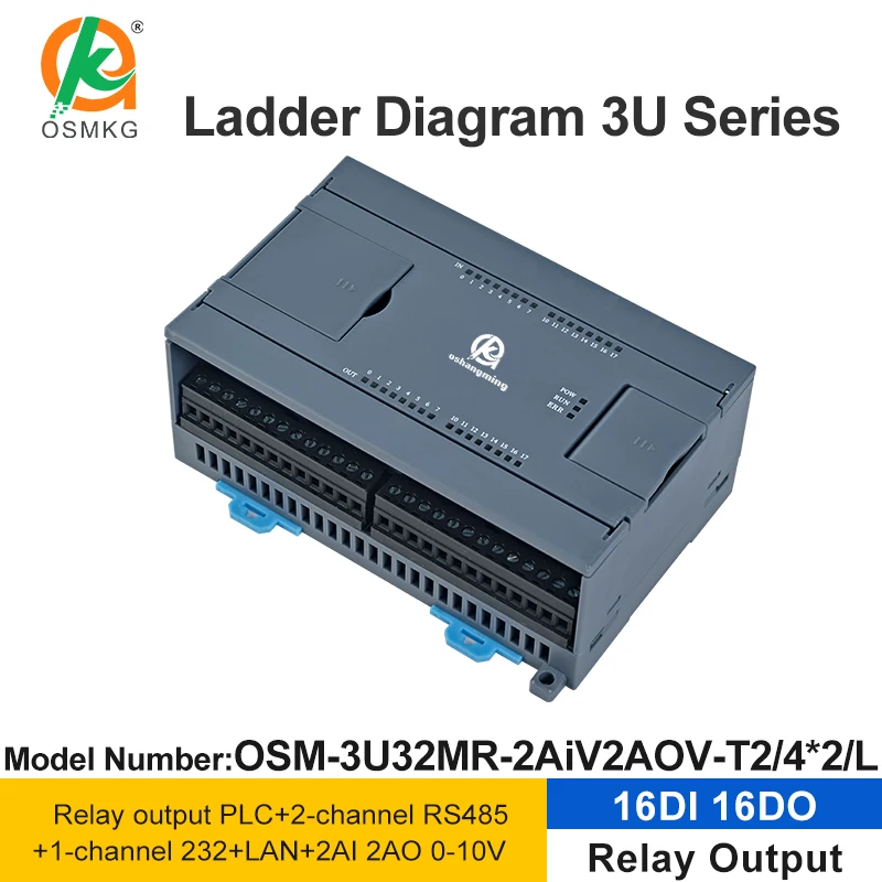 oshangming 16DI 16DO Relay Output PLC 2 AI 2AO RS485 RS232 LAN Modbus Rtu/TCP ladder Diagram PLC Controller