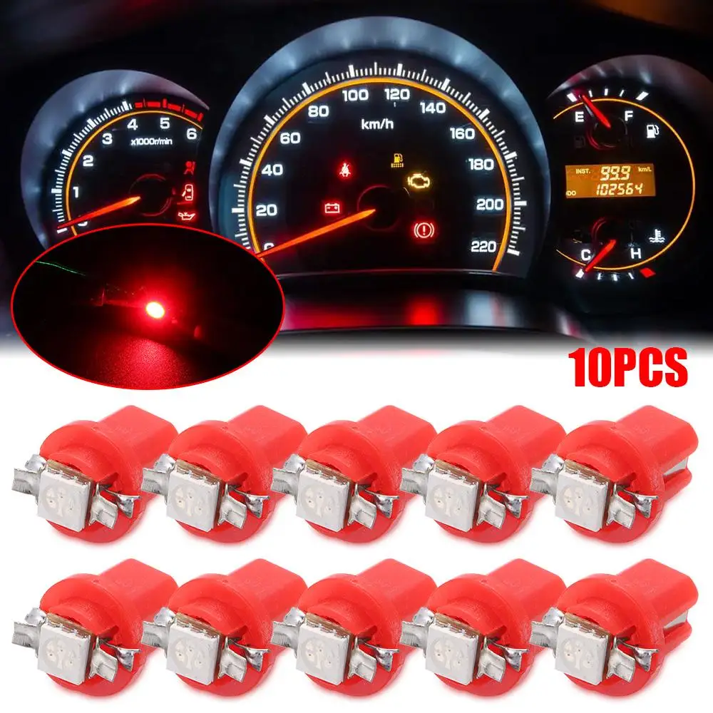 10Pcs Car Lights Gauge LED Speed Dash Bulb Dashboard instrument Light Wedge Interior Lamp B8.5D 509T B8.5 5050 Led 1 SMD T5 Lamp