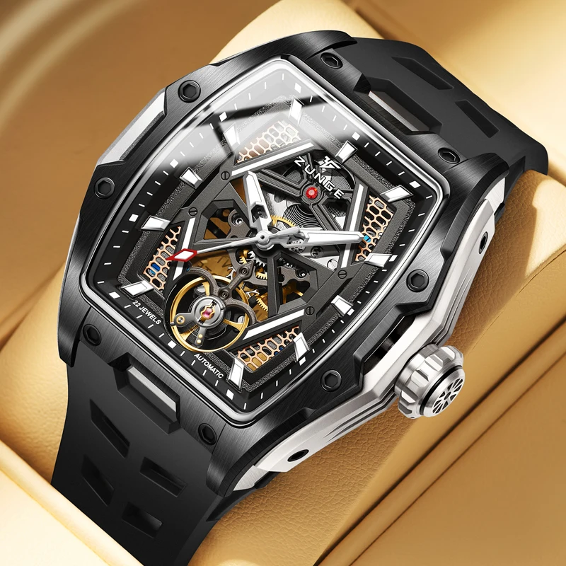 ساعة ZUNGE الميكانيكية للرجال هي ساعة يد رجالية جديدة عصرية وفردية وعصرية مع هيكل عظمي مضيئة أوتوماتيكية د
