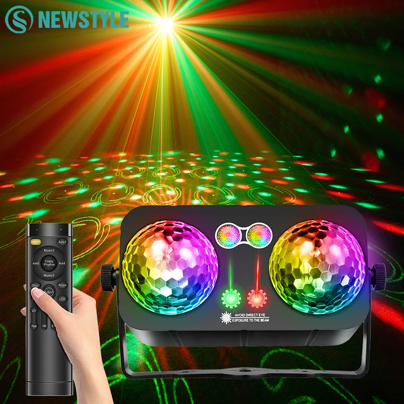 

DJ Party Disco Ball Ночной свет Звуковая активация 4 в 1, светодиодные сценические огни, стробоскопический узор, свет для домашней комнаты, танцевальных вечеринок