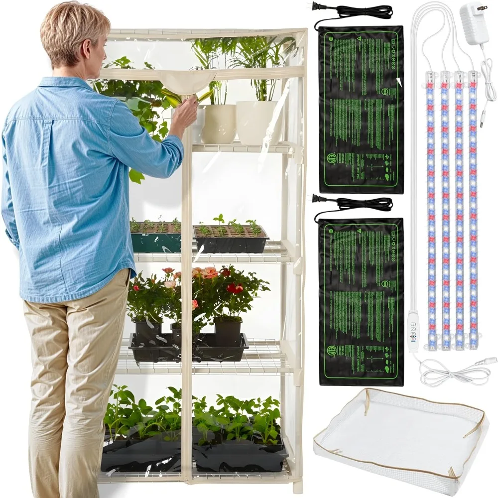 

Carpathen 4-Tier Indoor Greenhouse with Adjustable LED Lights - 27.2L x 19.3W x 54H inches