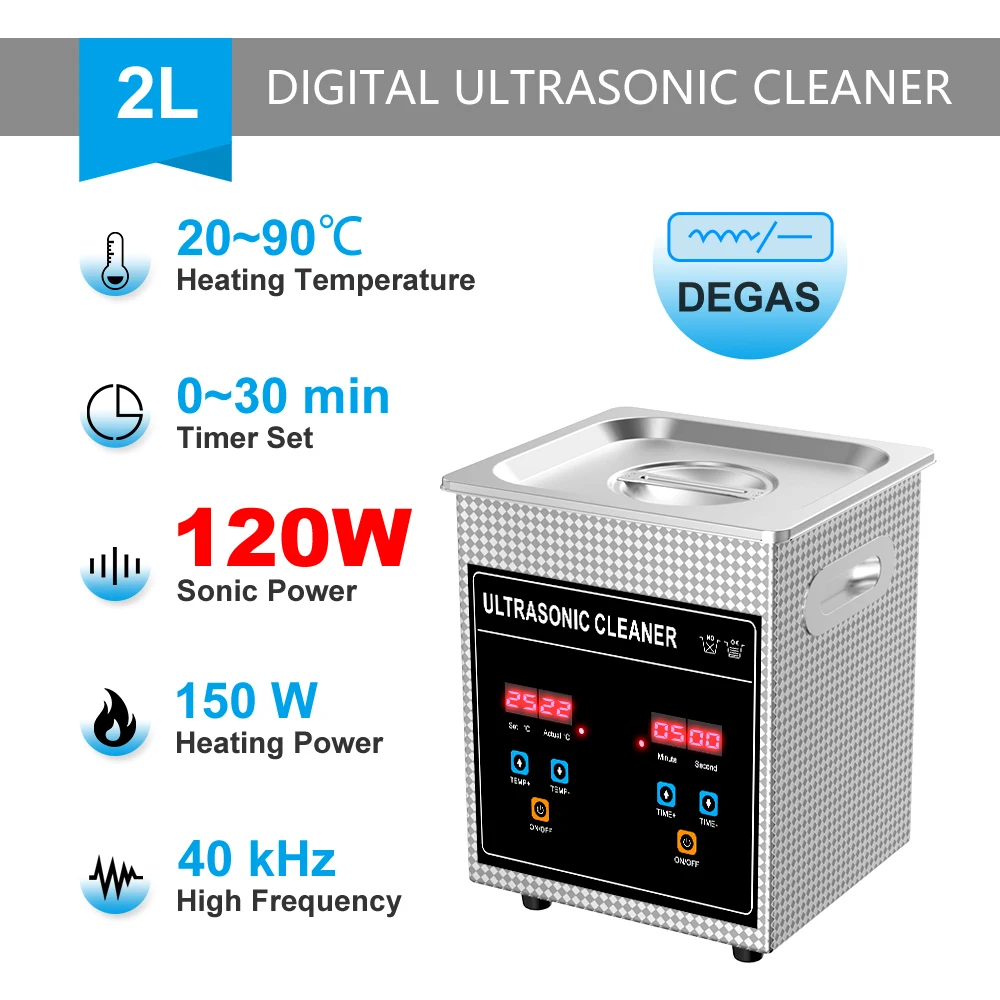 Digital Automatic Ultrasonic Cleaner Bath 2L 120W Machine Metal DPF Dirty Parts Mainboard Degreaser Washer Tank