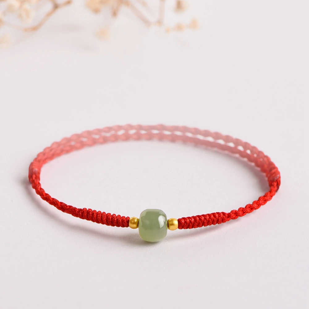 Green Glass Stone Red String Bracelet for Women Unisex Adjustable Hand-Woven Red Cord Bracelet for Friendship Protection Jewelry