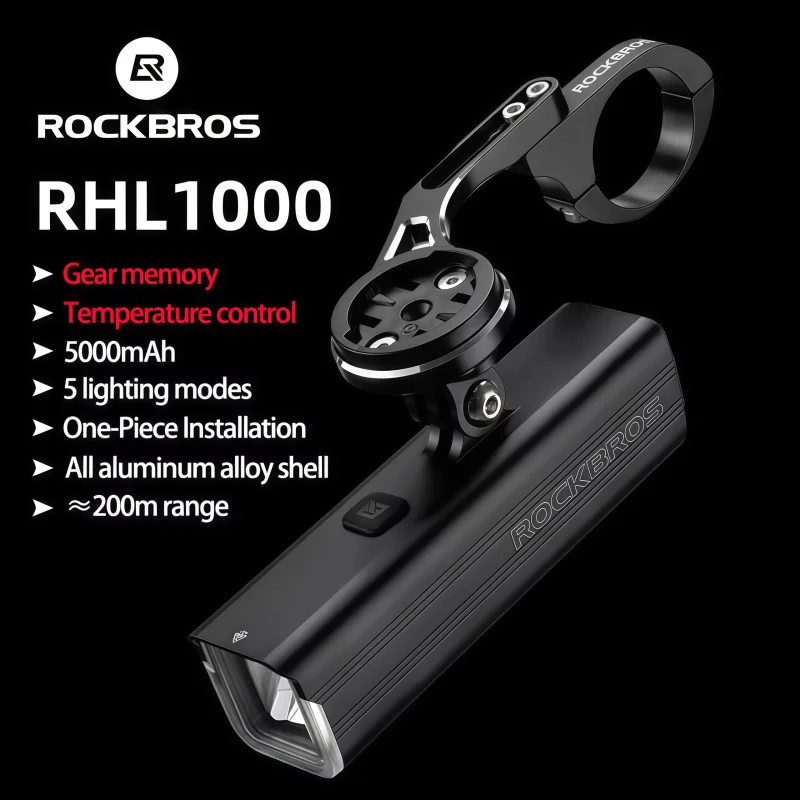 

Велосипедный передний фонарь ROCKBROS, водонепроницаемый IPX6, с зарядкой Type-C, 1000 лм, светодиодный фонарь для MTB и шоссейных велосипедов